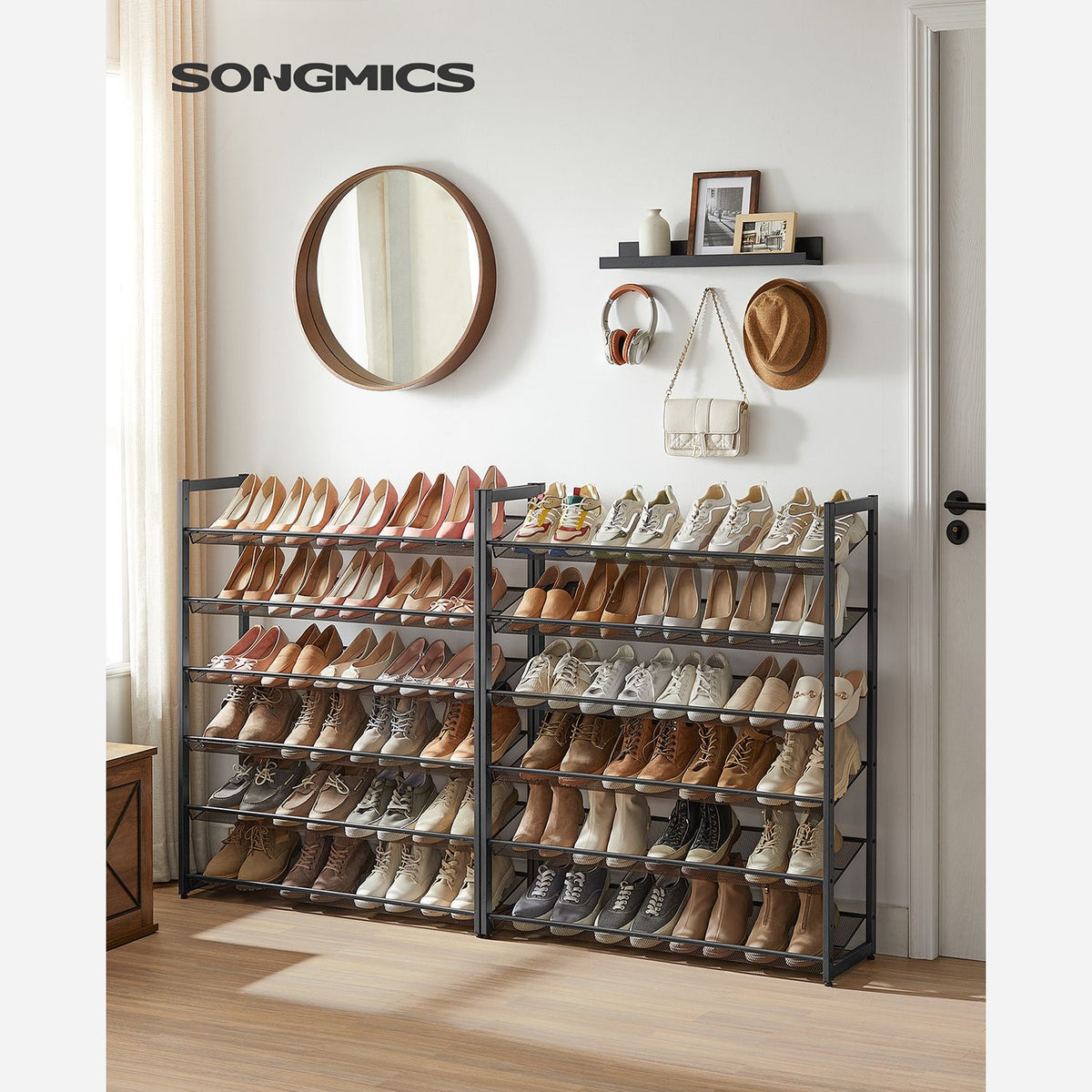 Shoe Rack, 12-Tier Metal Shoe Storage Organizer for Closet, Entryway, Garage, Set of 2 6-Tier Stackable Shoe Shelf, Adjustable Flat or Angled Shelves, Holds 48-60 Pairs, Black