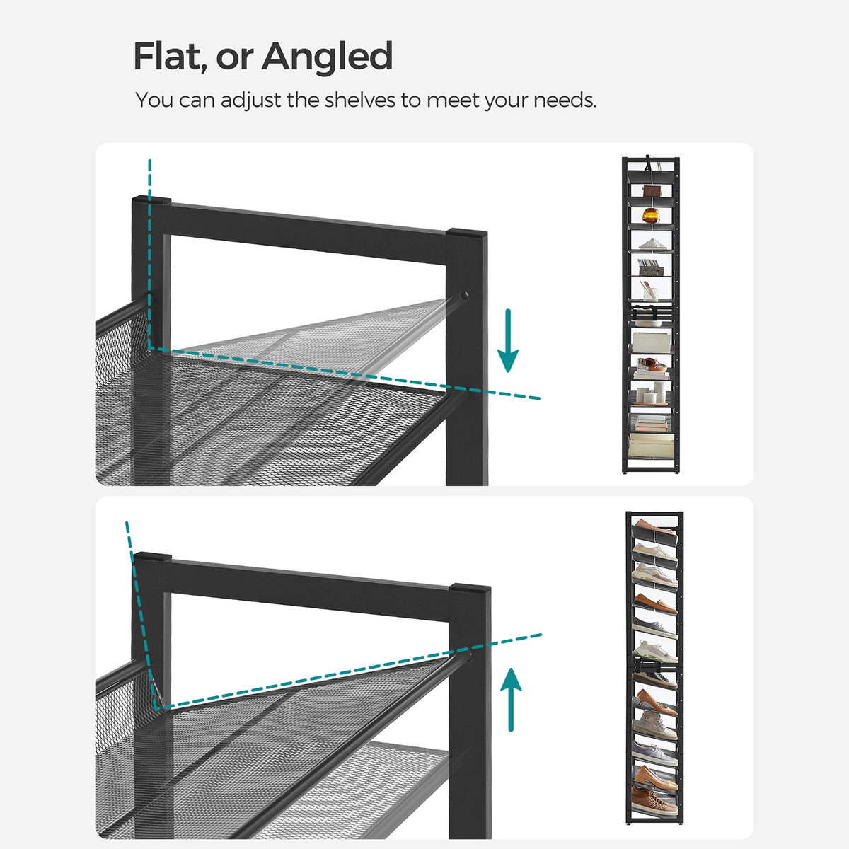 Shoe Rack, 12-Tier Metal Shoe Storage Organizer for Closet, Entryway, Garage, Set of 2 6-Tier Stackable Shoe Shelf, Adjustable Flat or Angled Shelves, Holds 48-60 Pairs, Black