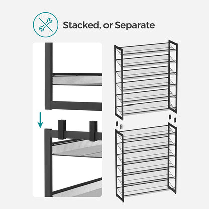 Shoe Rack, 12-Tier Metal Shoe Storage Organizer for Closet, Entryway, Garage, Set of 2 6-Tier Stackable Shoe Shelf, Adjustable Flat or Angled Shelves, Holds 48-60 Pairs, Black