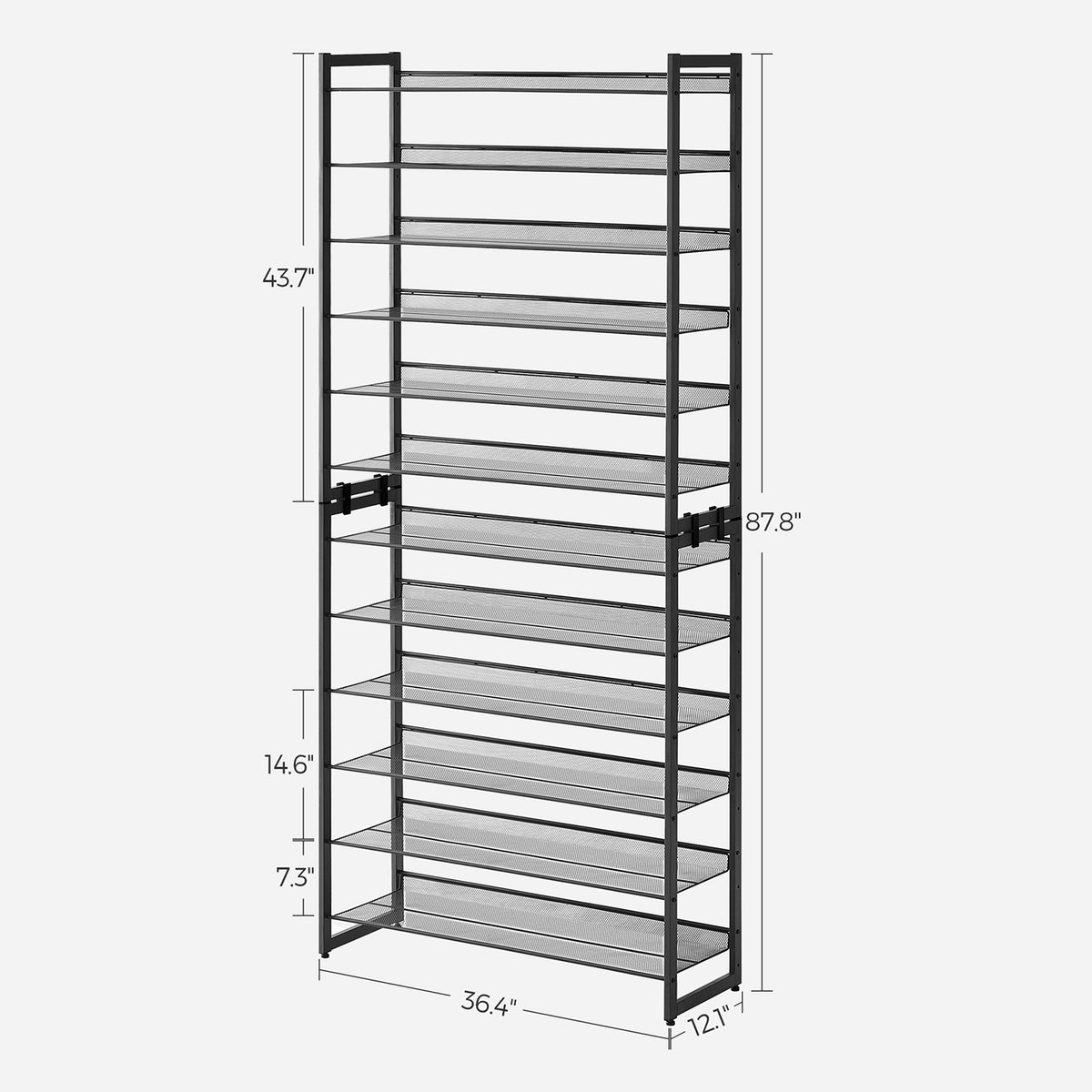 Shoe Rack, 12-Tier Metal Shoe Storage Organizer for Closet, Entryway, Garage, Set of 2 6-Tier Stackable Shoe Shelf, Adjustable Flat or Angled Shelves, Holds 48-60 Pairs, Black