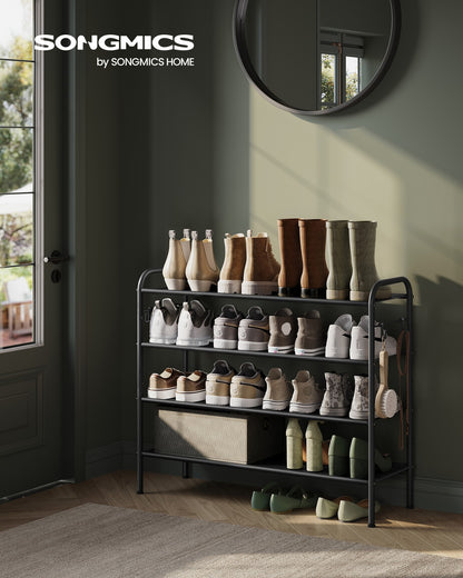 33.5" Wide 4-Tier Fabric Shoe Rack with 4 Hooks Ink Black - image 2