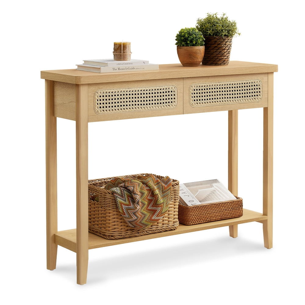 Boho Console Table, 2-Drawer, Ash Black - image 10