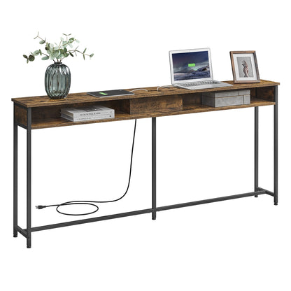 70 Inch Console Table with Outlet and Shelves