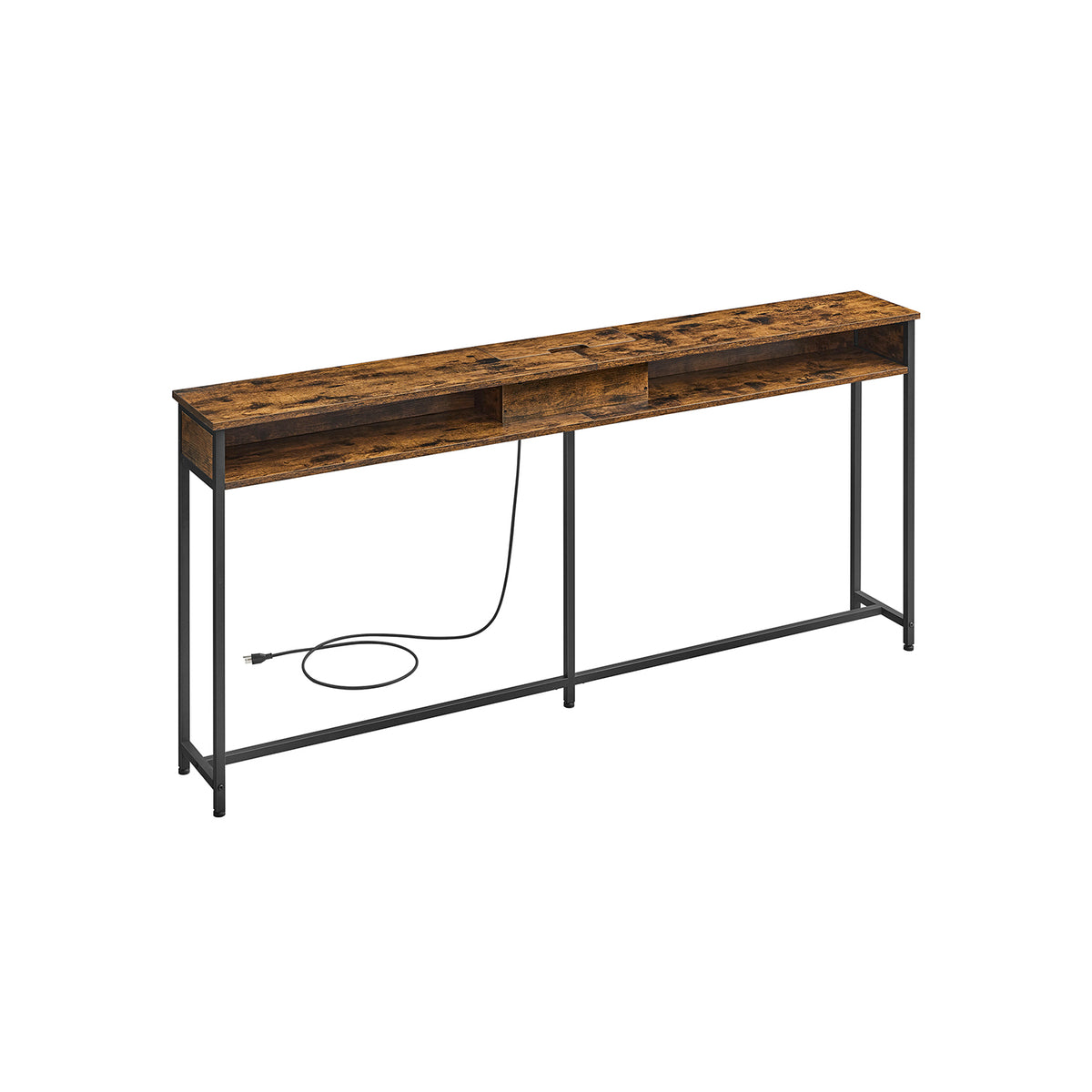 70 Inch Console Table with Outlet and Shelves