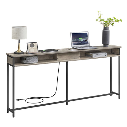 70 Inch Console Table with Outlet and Shelves