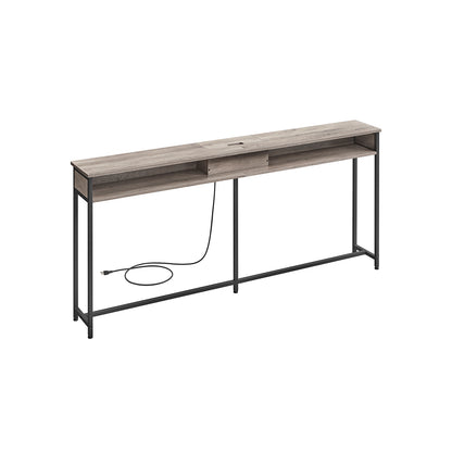 70 Inch Console Table with Outlet and Shelves