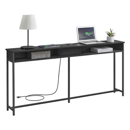 70 Inch Console Table with Outlet and Shelves