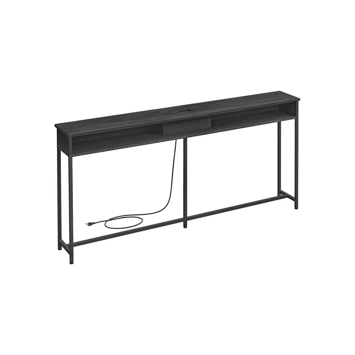 70 Inch Console Table with Outlet and Shelves