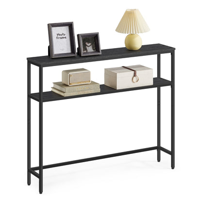 2-Tier Console Table with 2 Shelves - Charcoal Gray + Ink Black / 7.9"D x 39.4"W x 31.5"H