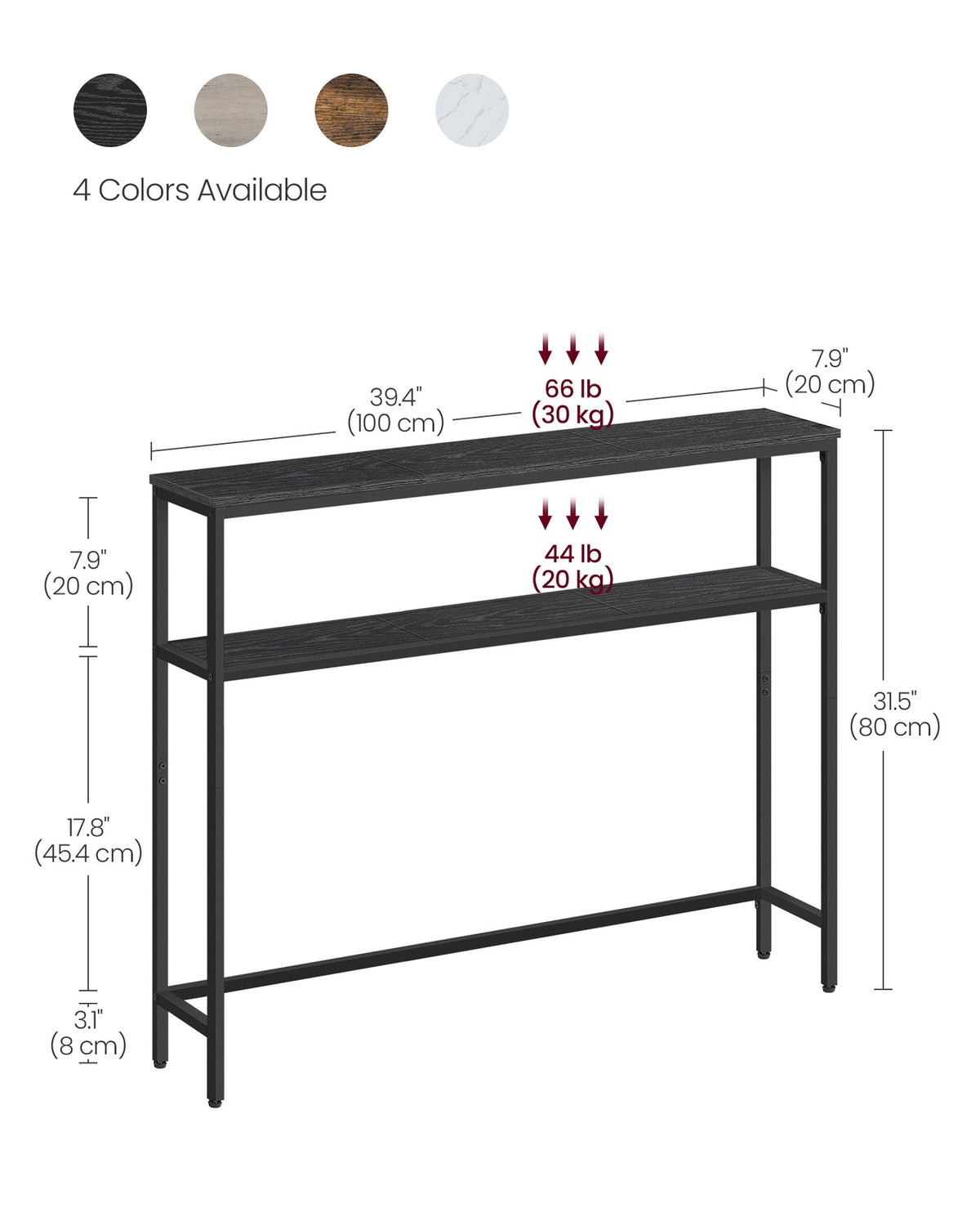 2-Tier Console Table with 2 Shelves