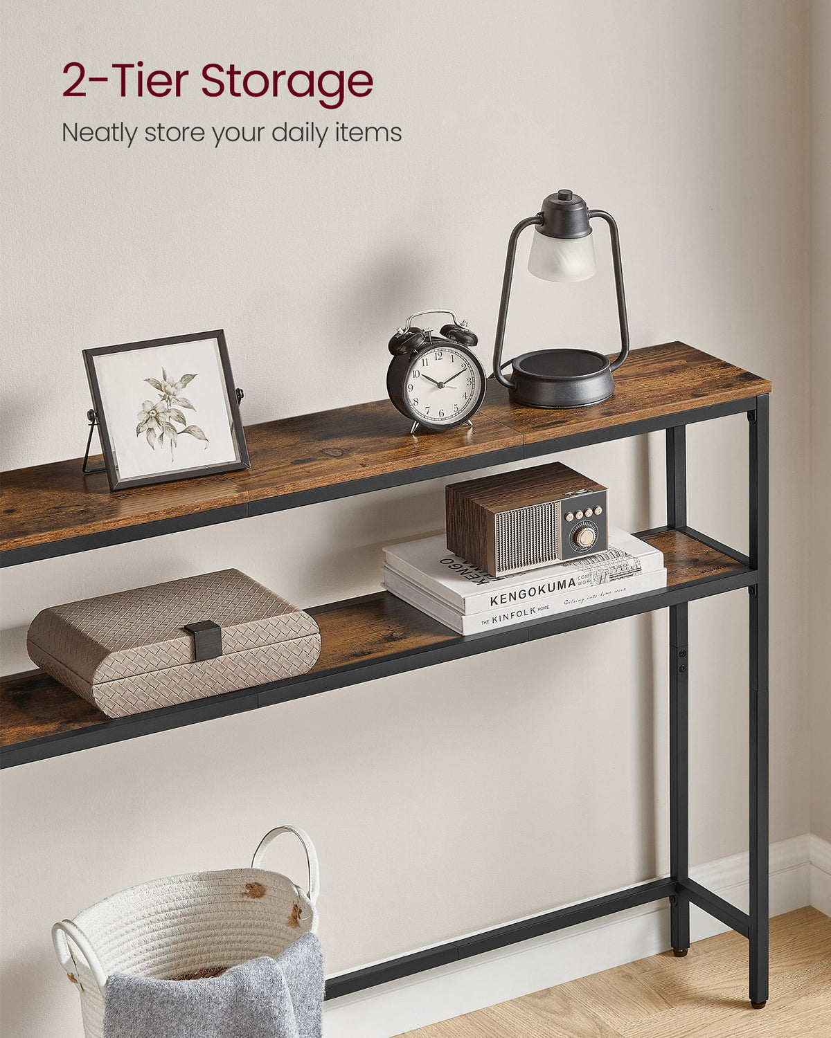 2-Tier Console Table with 2 Shelves