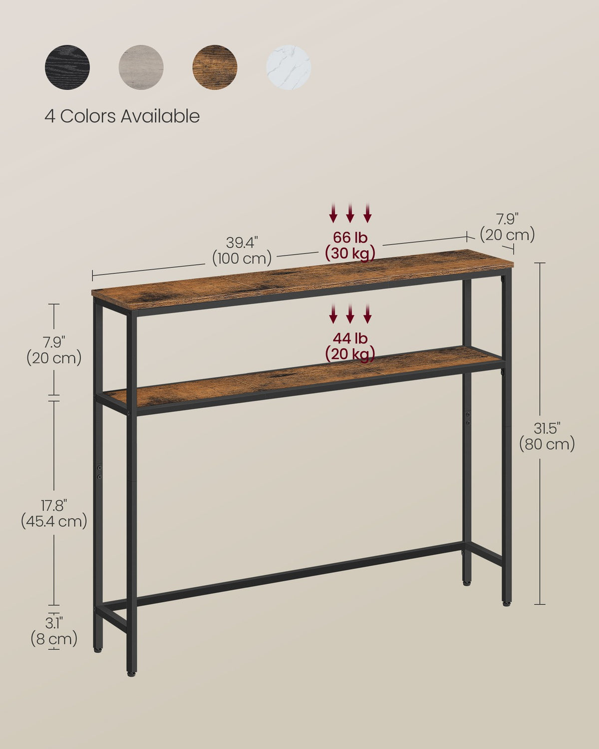 2-Tier Console Table with 2 Shelves