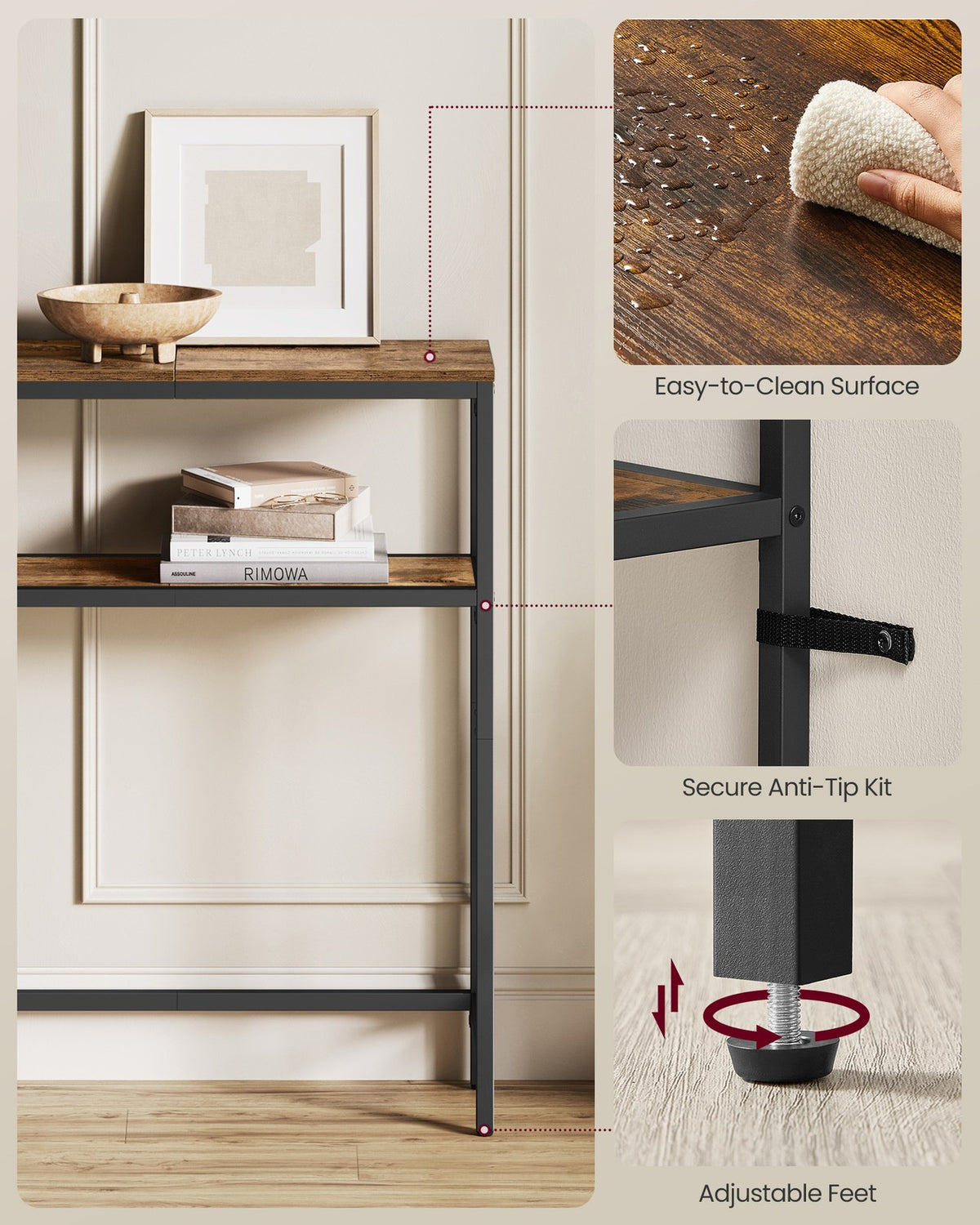 2-Tier Console Table with 2 Shelves