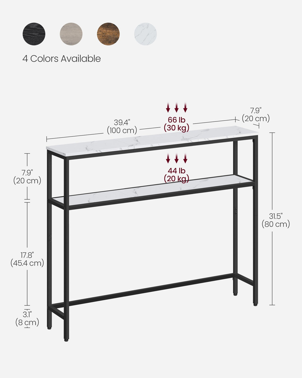 2-Tier Console Table with 2 Shelves