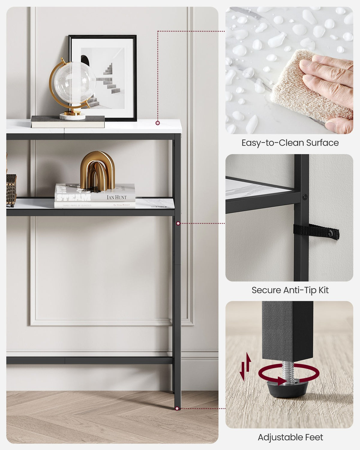2-Tier Console Table with 2 Shelves
