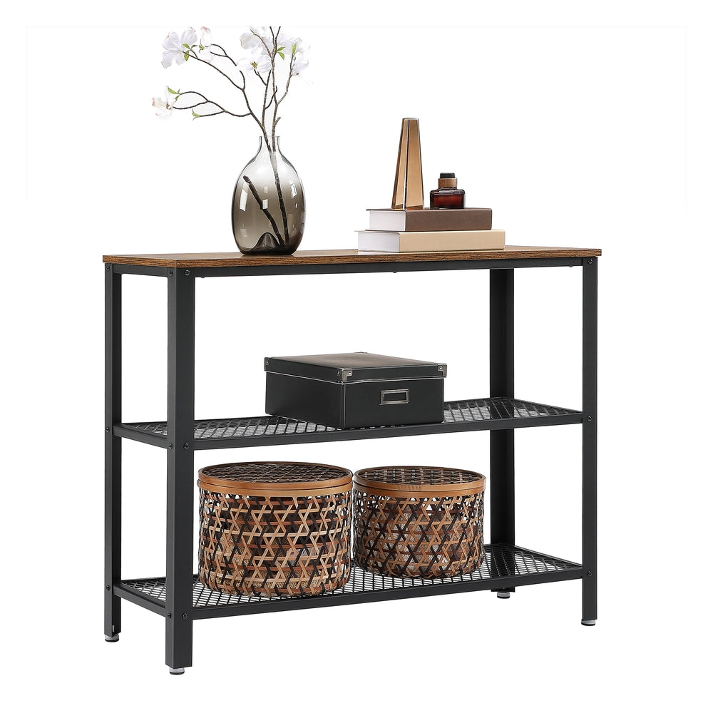 Side Table and Sideboard | Industrial Console Table | Hallway Table with 2 Mesh Shelves