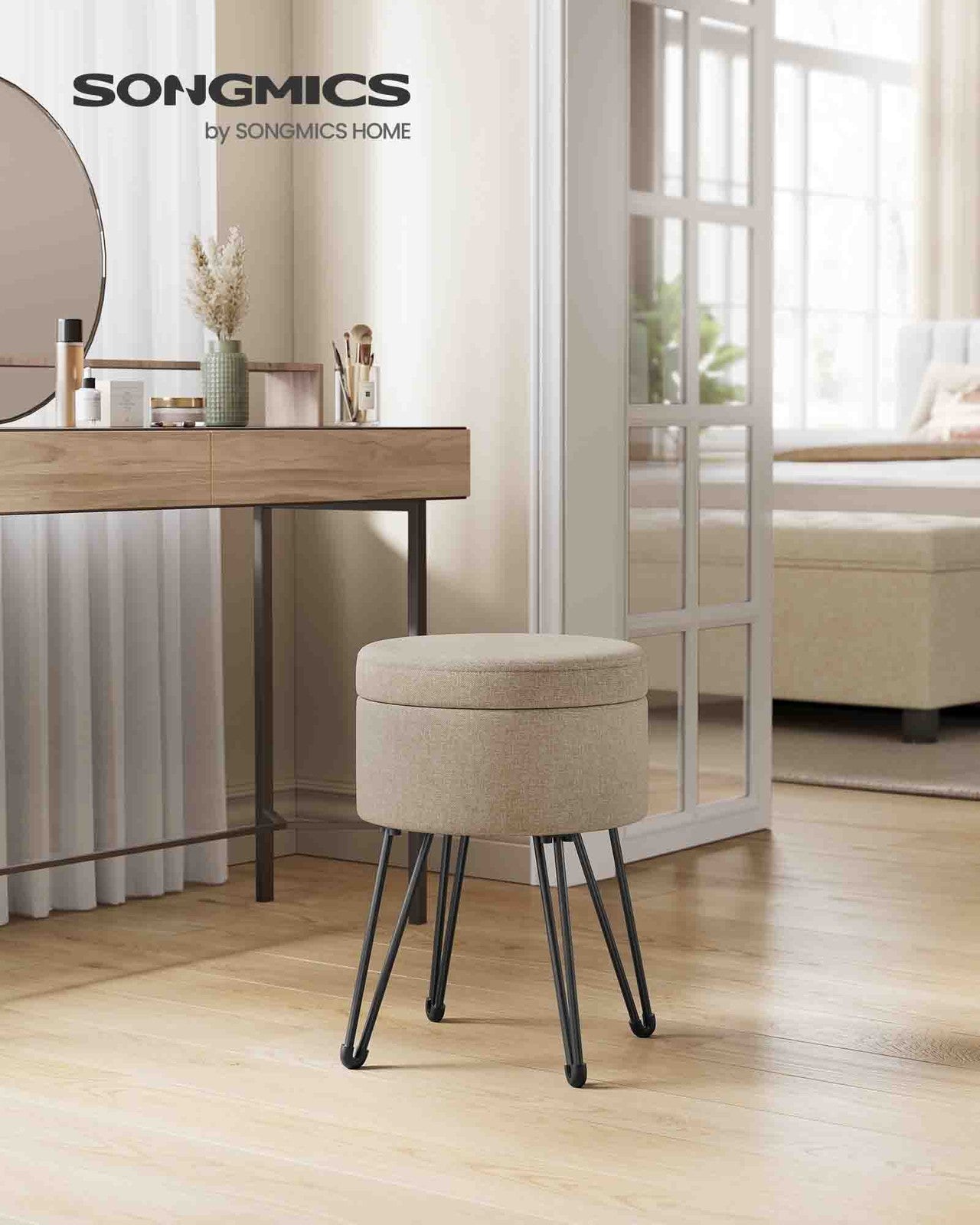 Small Vanity Stool Chair with Storage Camel Brown - image 2