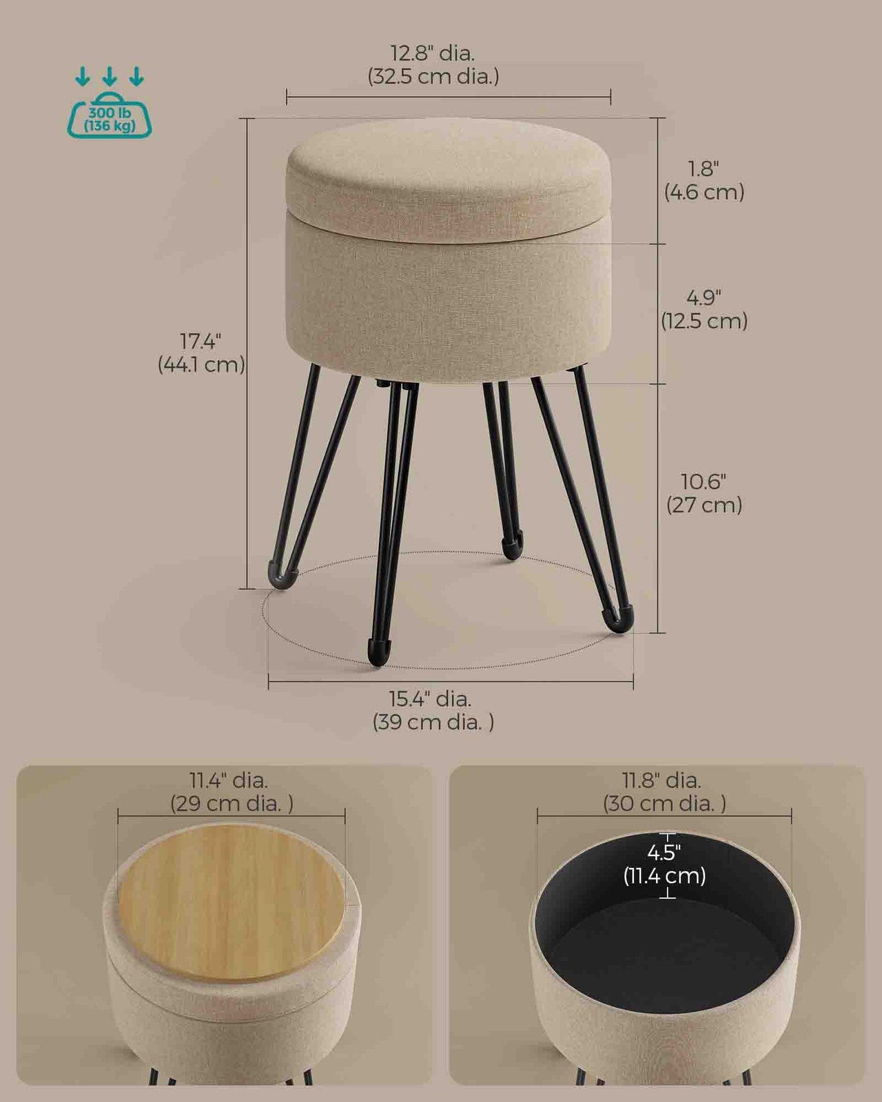 Small Vanity Stool Chair with Storage Camel Brown - image 6