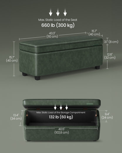 EKHO Collection - Storage Ottoman Bench, Forest Green