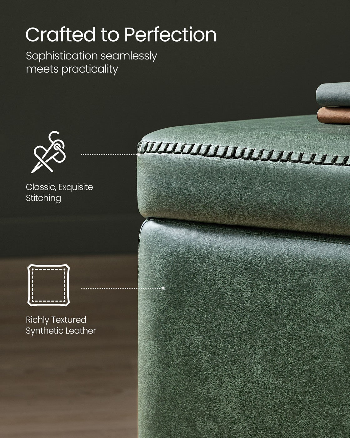 EKHO Collection - Storage Ottoman Bench, Forest Green