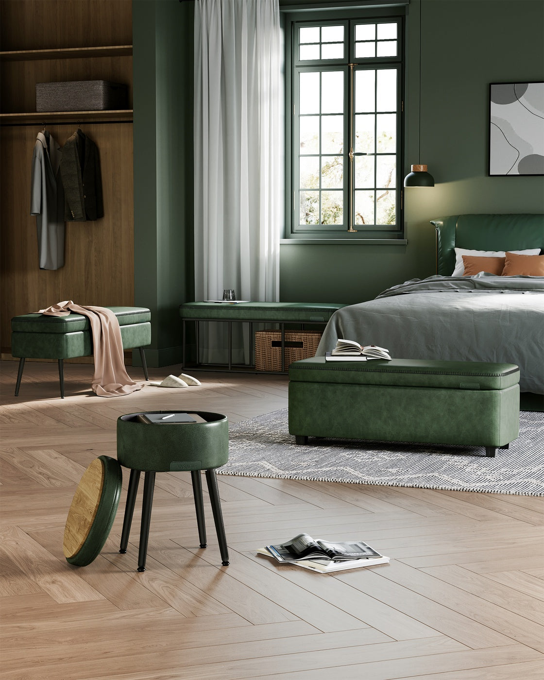 EKHO Collection - Storage Ottoman Bench, Forest Green