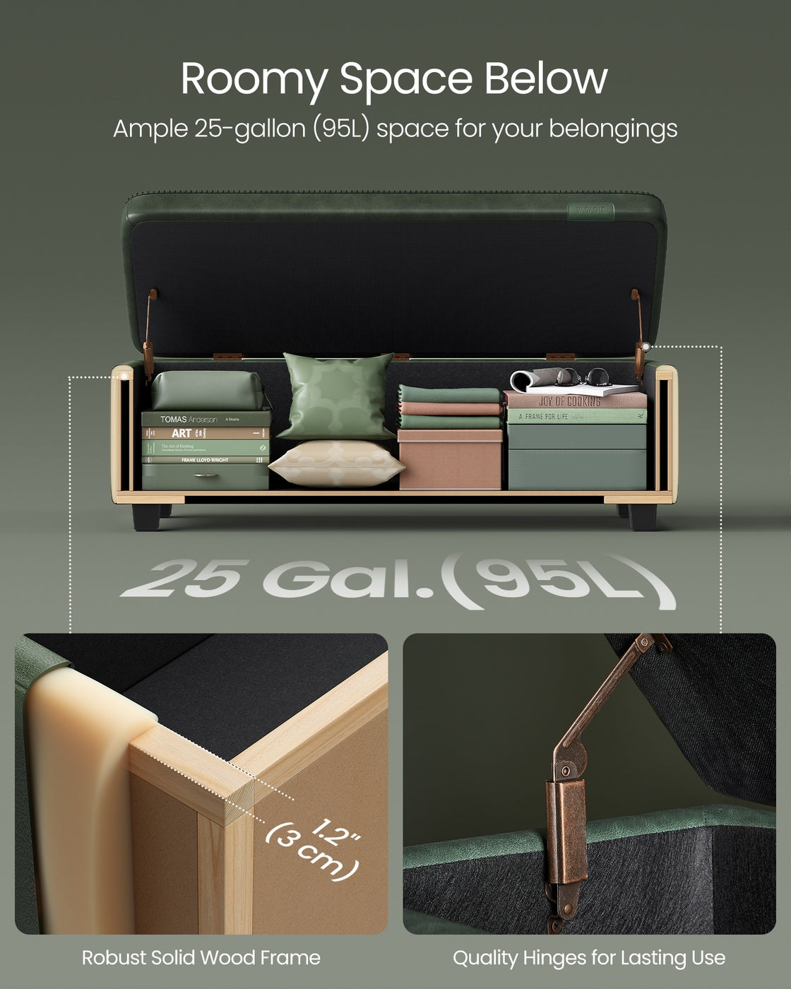 EKHO Collection - Storage Ottoman Bench, Forest Green