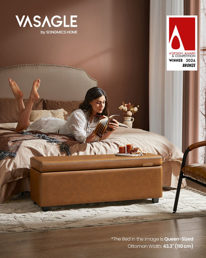 EKHO Collection - Storage Ottoman Bench, Caramel Brown