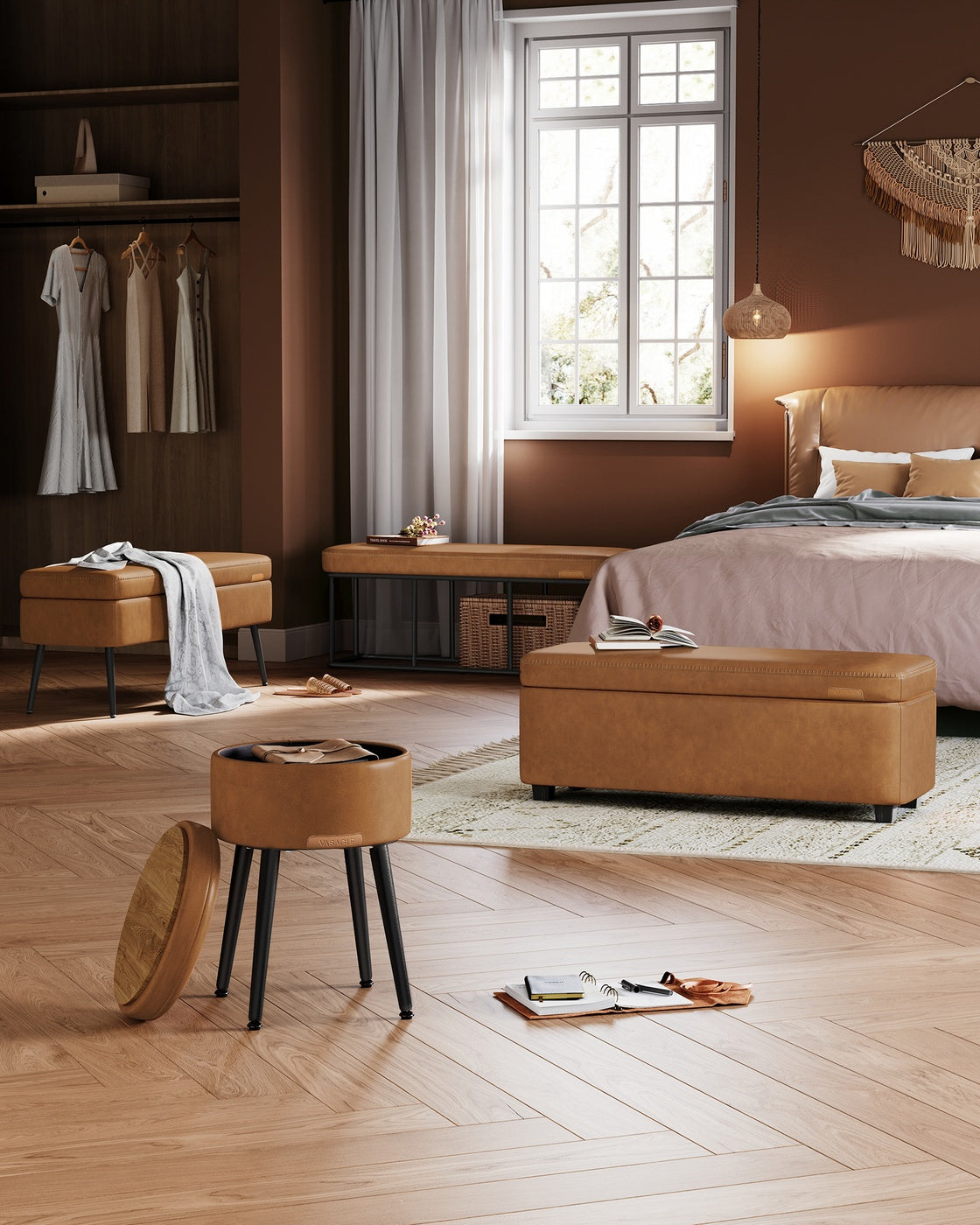 EKHO Collection - Storage Ottoman Bench, Caramel Brown