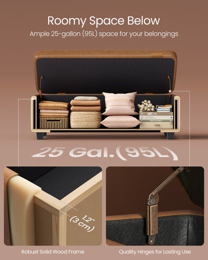 EKHO Collection - Storage Ottoman Bench, Caramel Brown