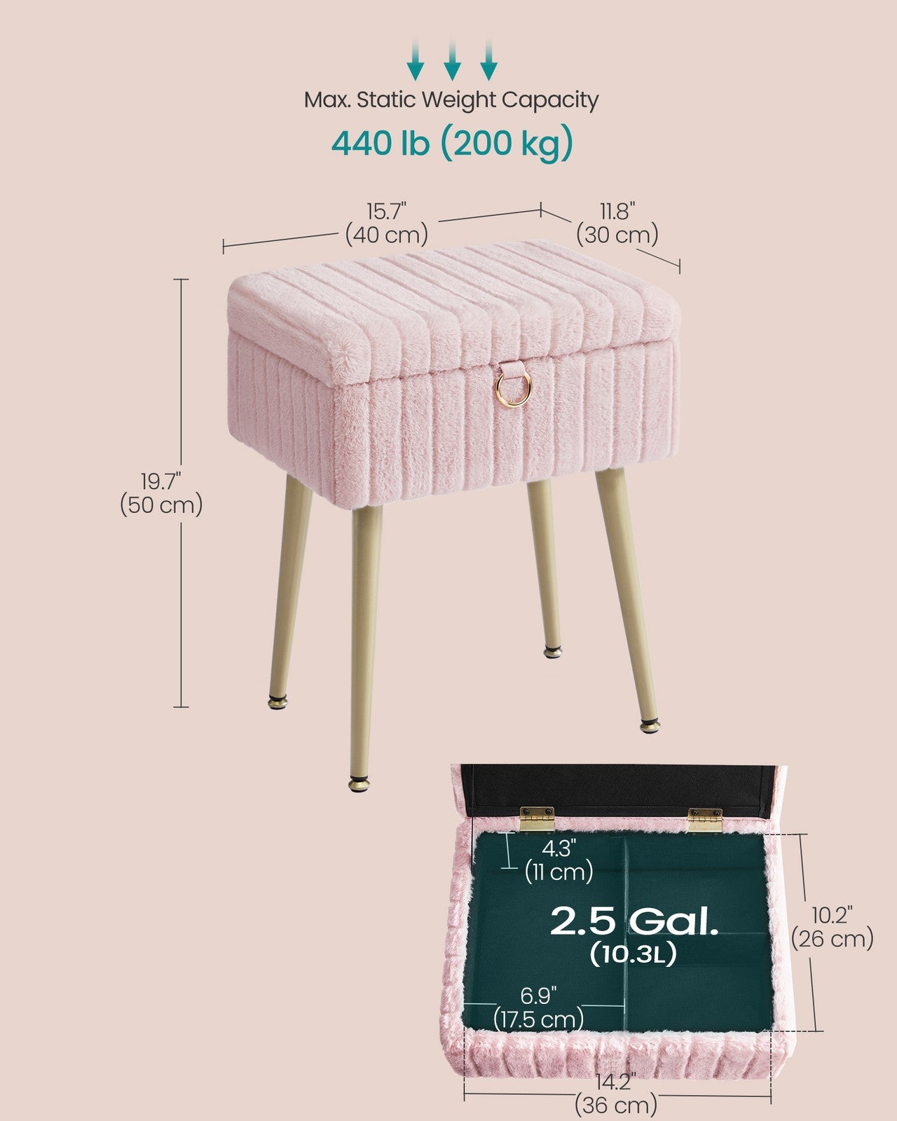 Vanity Stool Chair Faux Fur with Storage - image 27