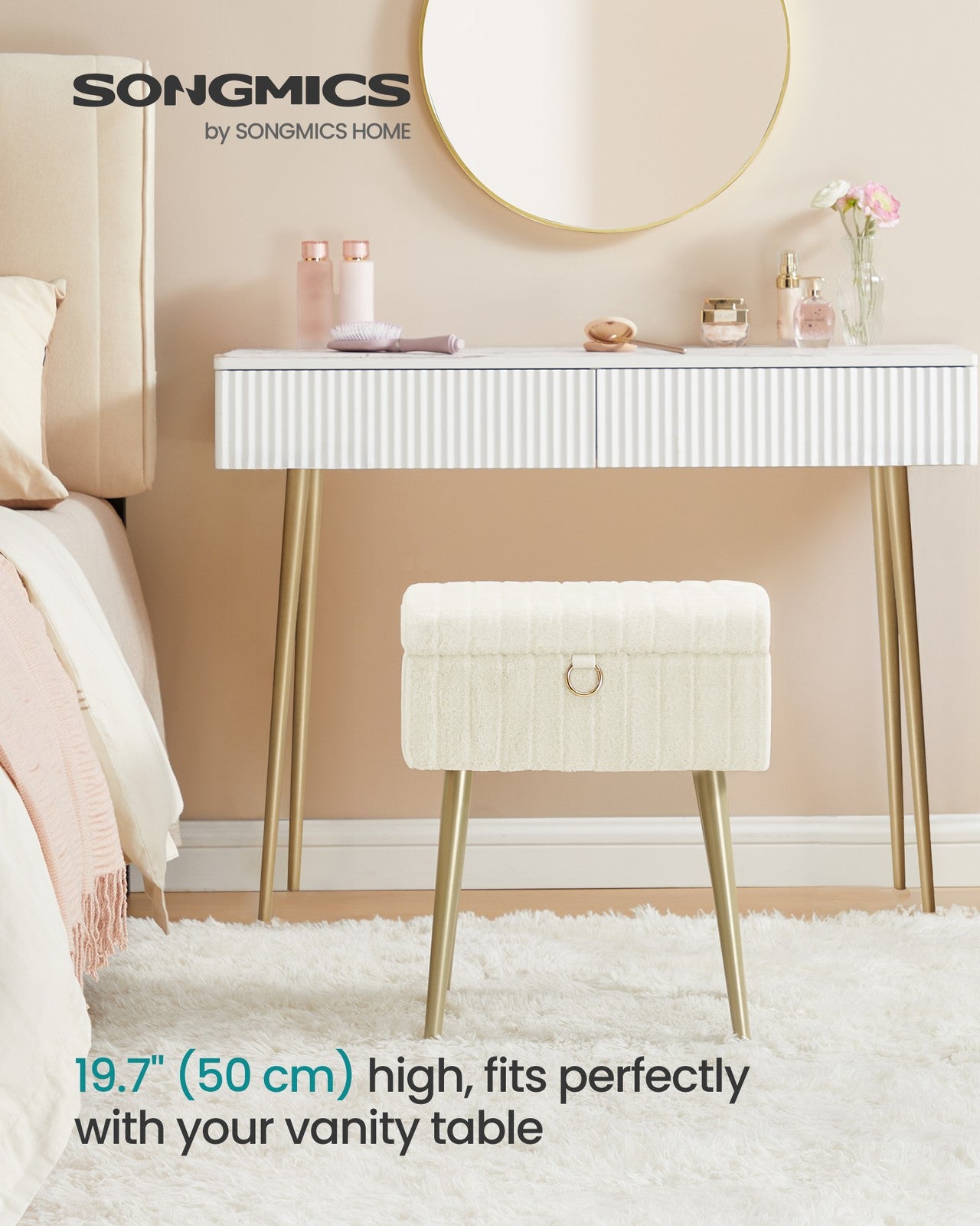 Vanity Stool Chair Faux Fur with Storage - image 30