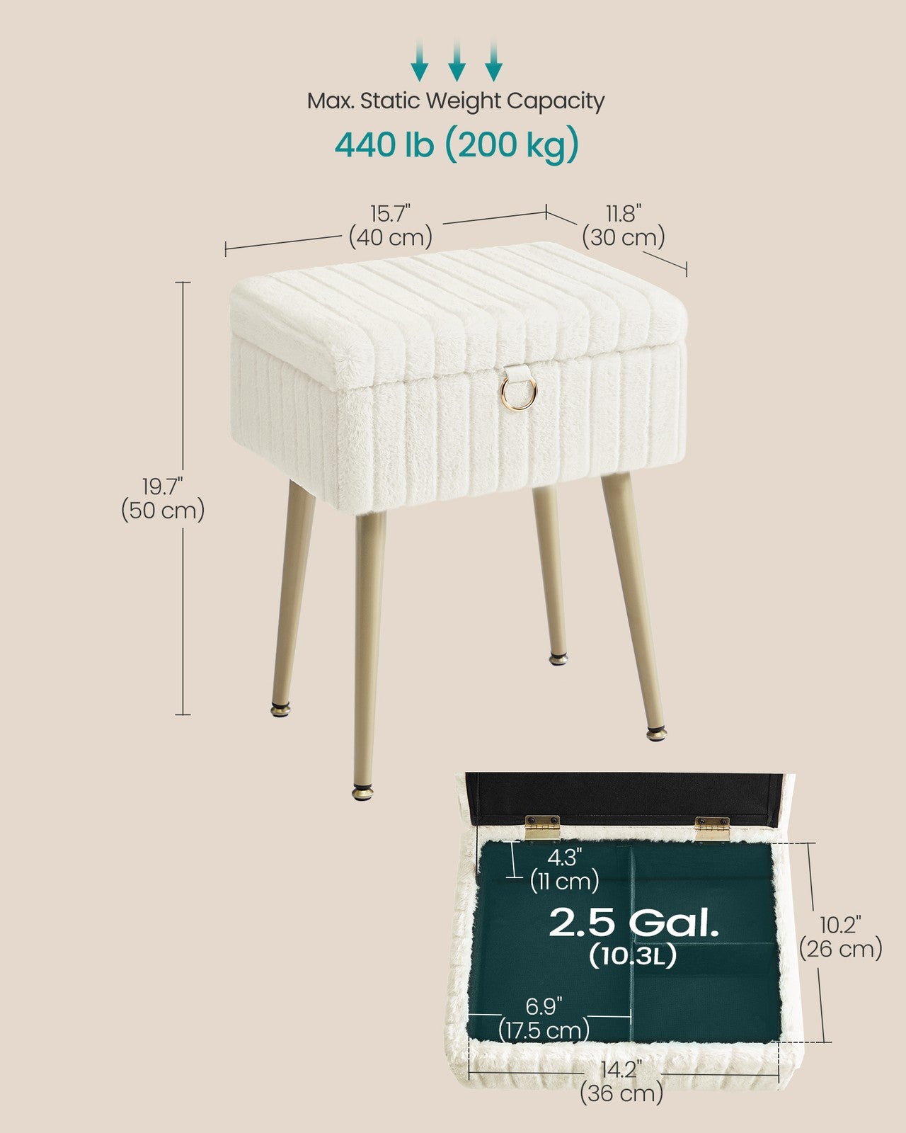 Vanity Stool Chair Faux Fur with Storage - image 33