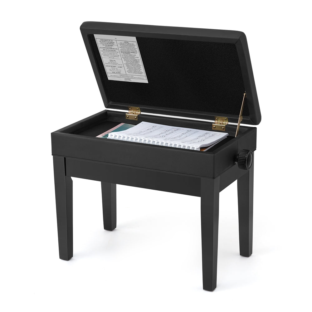 Adjustable Wooden Piano Bench Stool with Sheet Music Storage Black