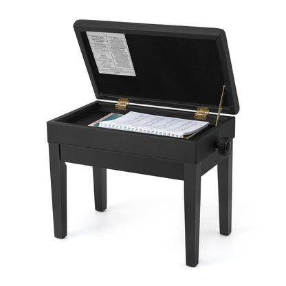 Adjustable Wooden Piano Bench Stool with Sheet Music Storage Black