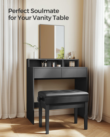 Adjustable Wooden Piano Bench Stool with Sheet Music Storage Black