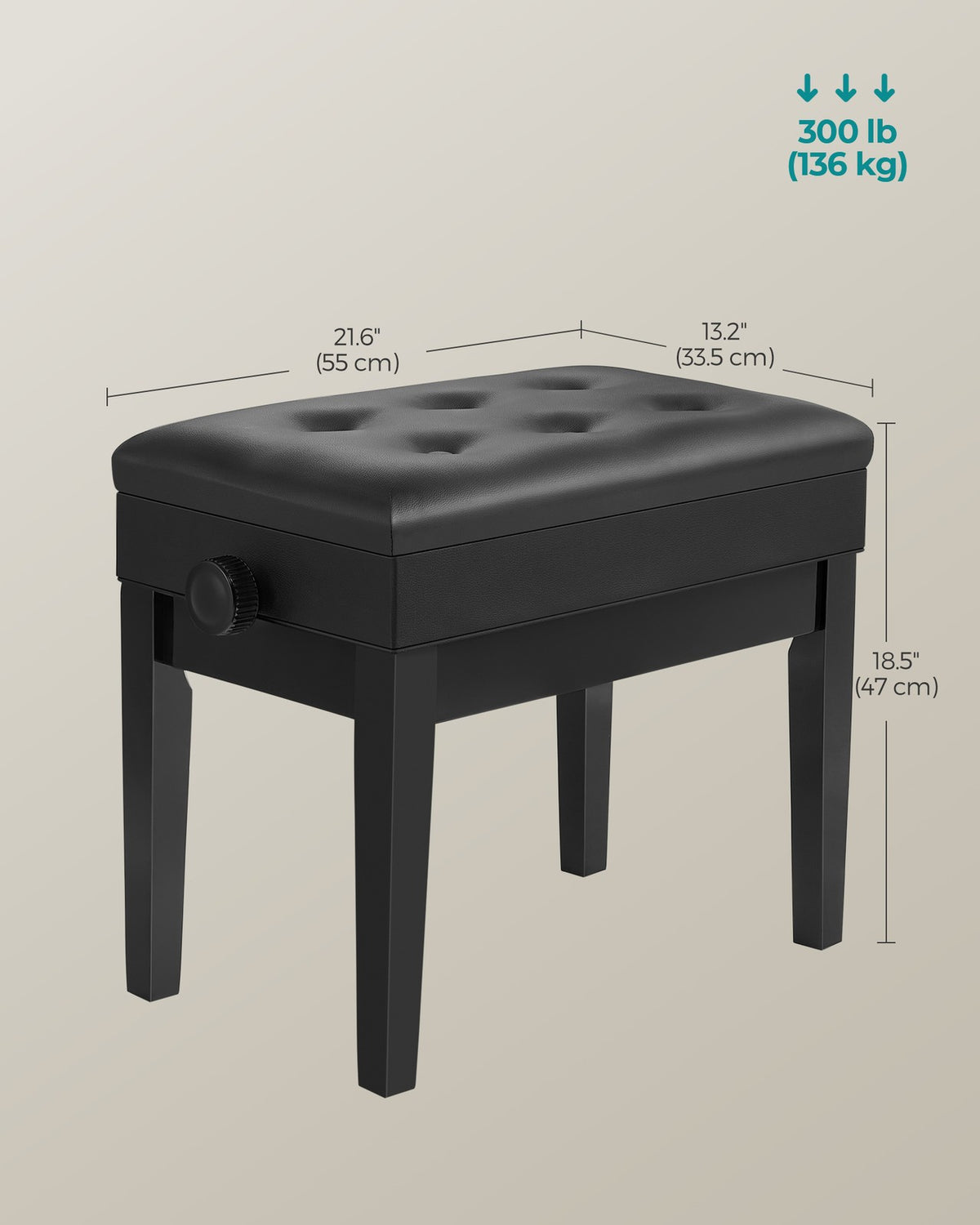 Adjustable Wooden Piano Bench Stool with Sheet Music Storage Black