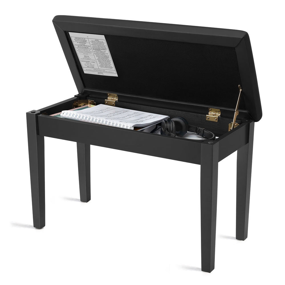 Wooden Duet Piano Bench with Padded Cushion and Music Storage Black