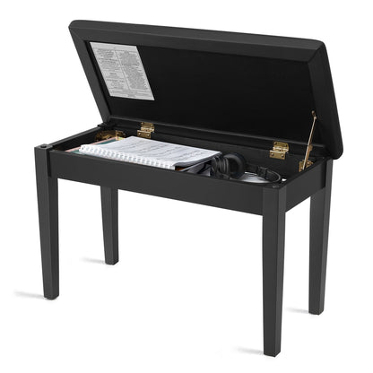 Wooden Duet Piano Bench with Padded Cushion and Music Storage Black