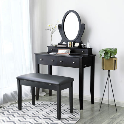 Wooden Duet Piano Bench with Padded Cushion and Music Storage Black