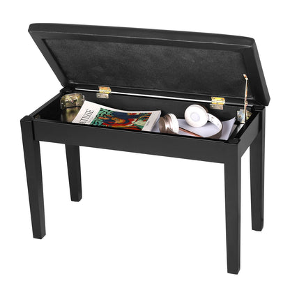 Wooden Duet Piano Bench with Padded Cushion and Music Storage Black