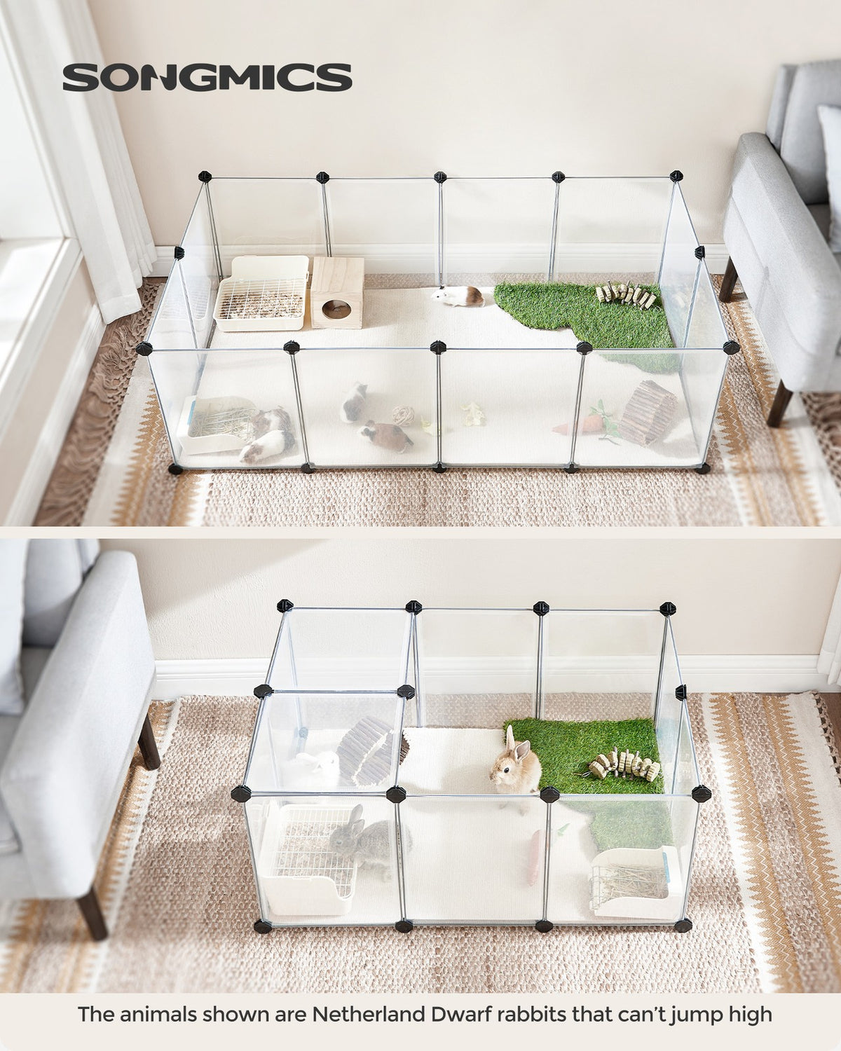Pet Playpen | Fence Cage with Bottom for Small Animals Guinea Pigs