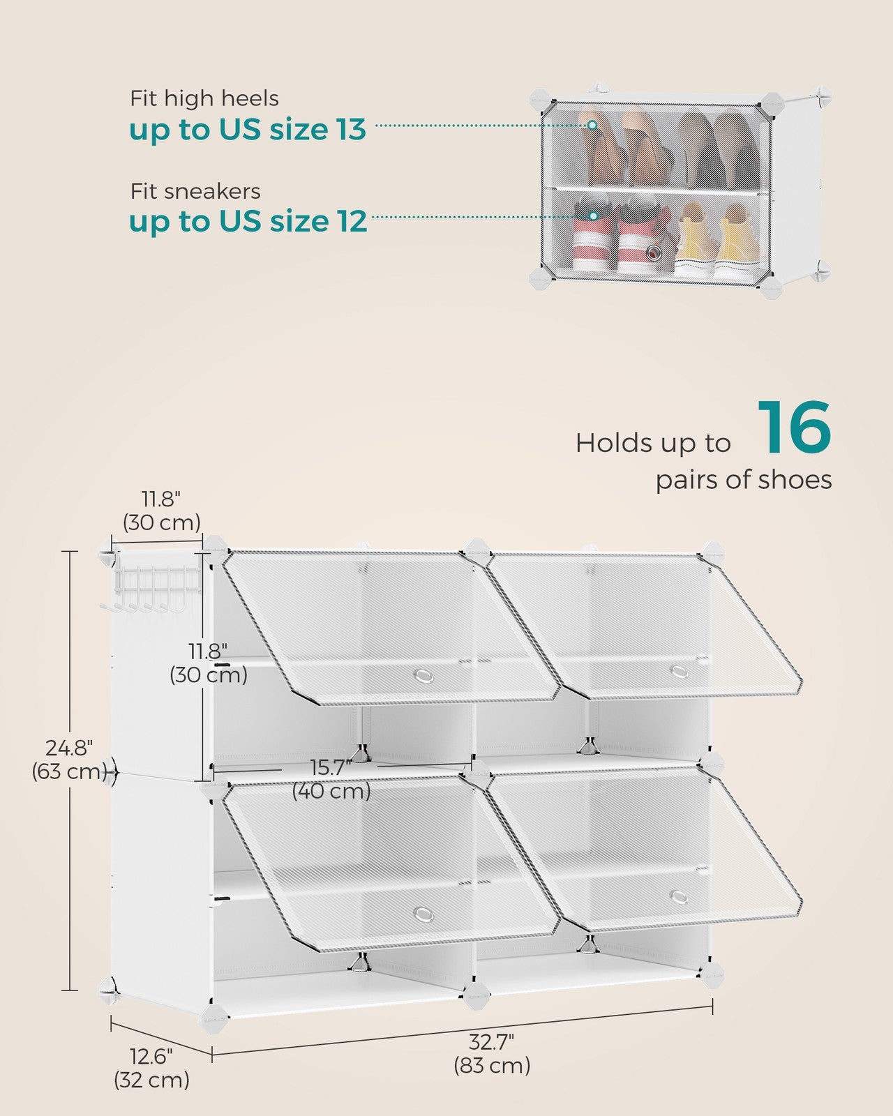 8 Cubes Shoe Organizer with Doors, Holds Up to 32 Pair of Shoes - image 56
