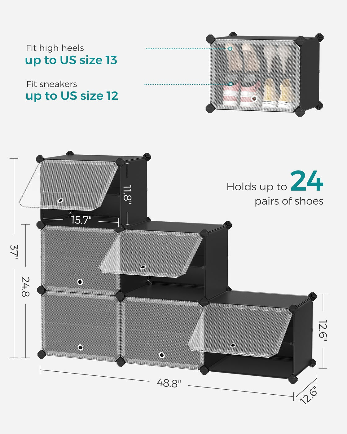 8 Cubes Shoe Organizer with Doors, Holds Up to 32 Pair of Shoes - image 68