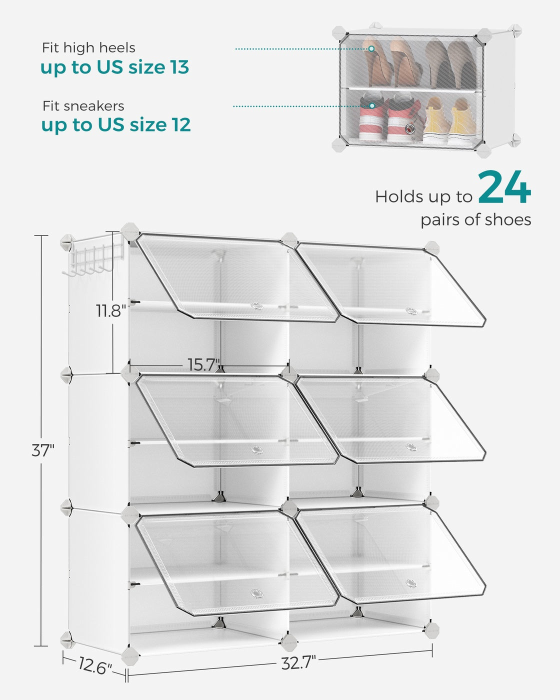 8 Cubes Shoe Organizer with Doors, Holds Up to 32 Pair of Shoes - image 59