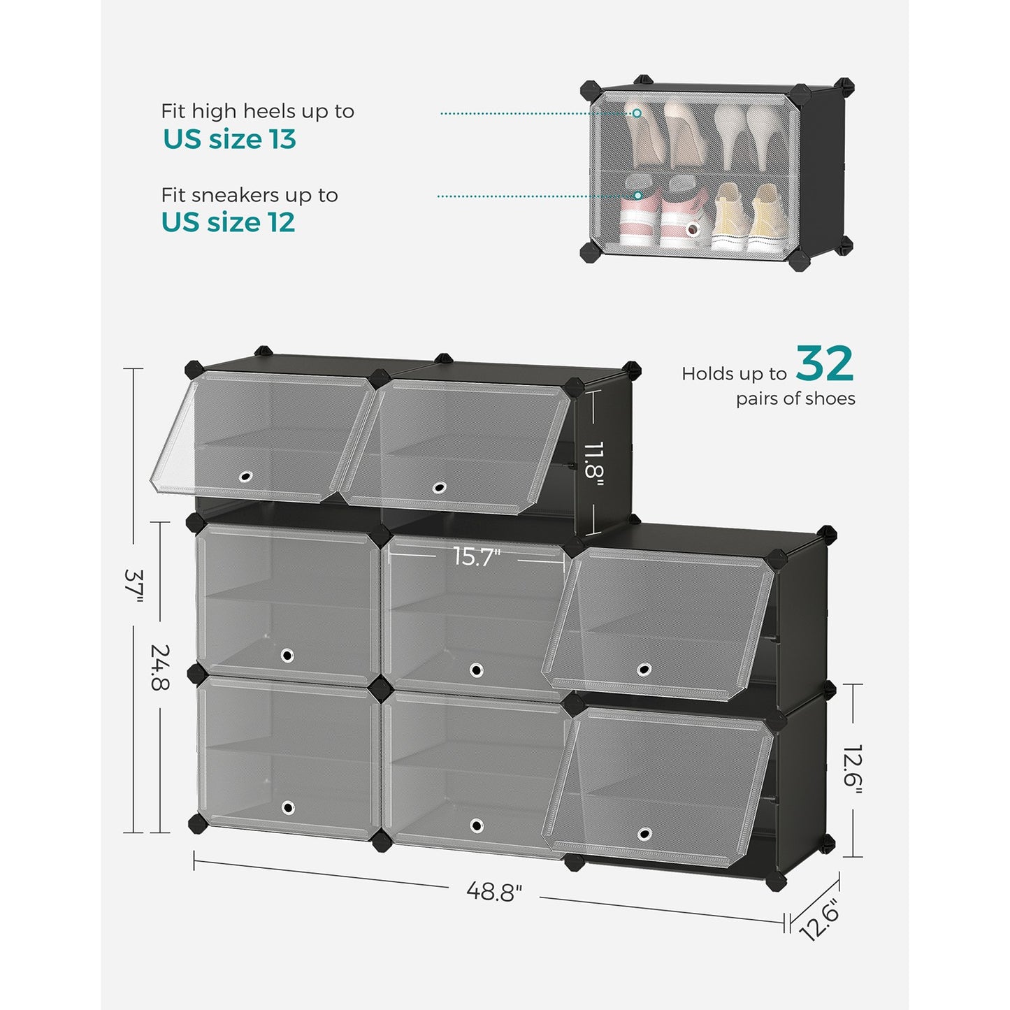 8 Cubes Shoe Organizer with Doors, Holds Up to 32 Pair of Shoes - image 8
