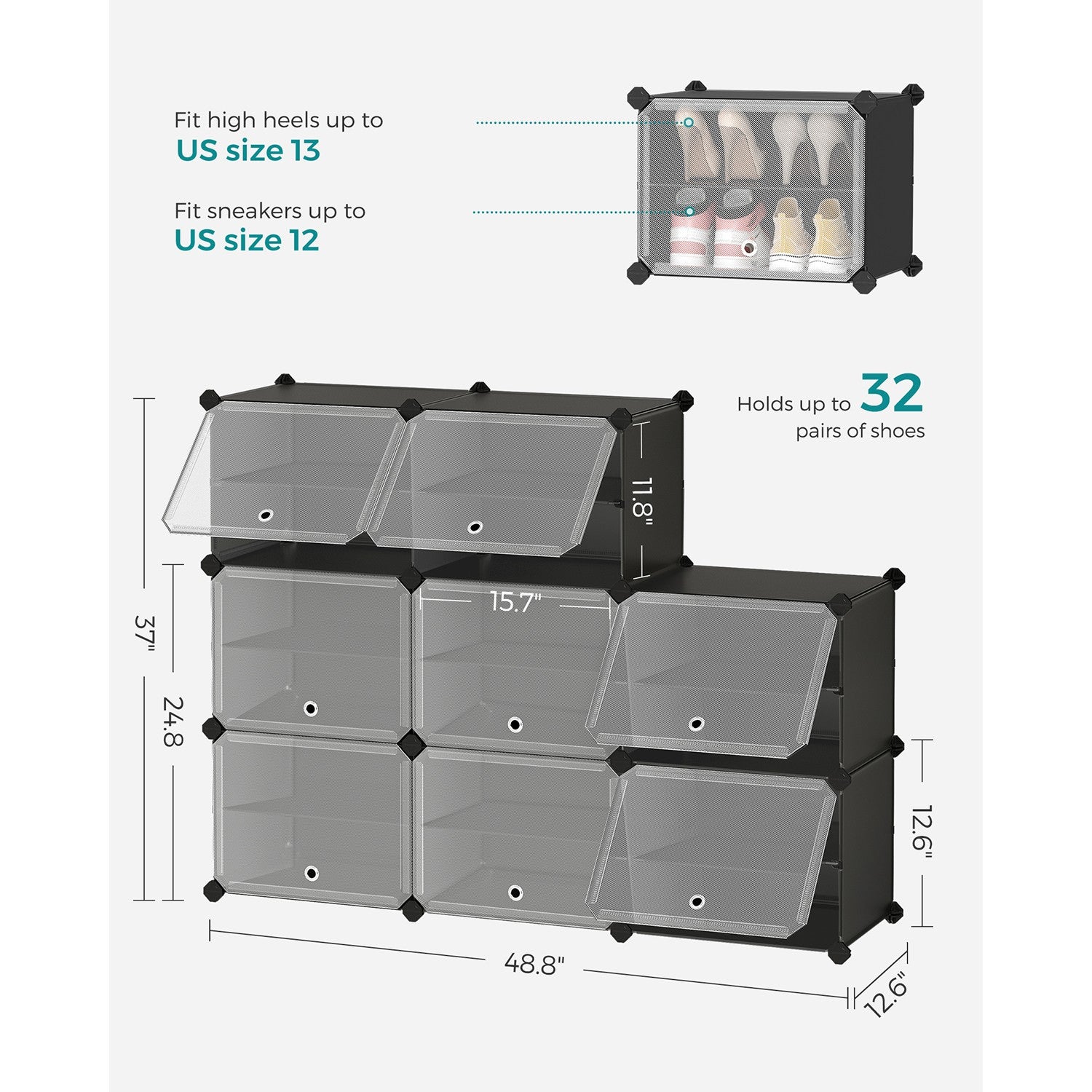 8 Cubes Shoe Organizer with Doors, Holds Up to 32 Pair of Shoes - image 8
