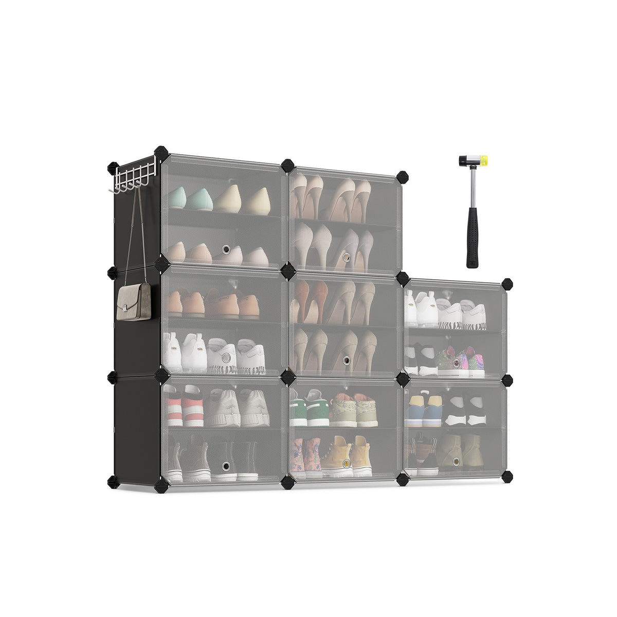 8 Cubes Shoe Organizer with Doors, Holds Up to 32 Pair of Shoes