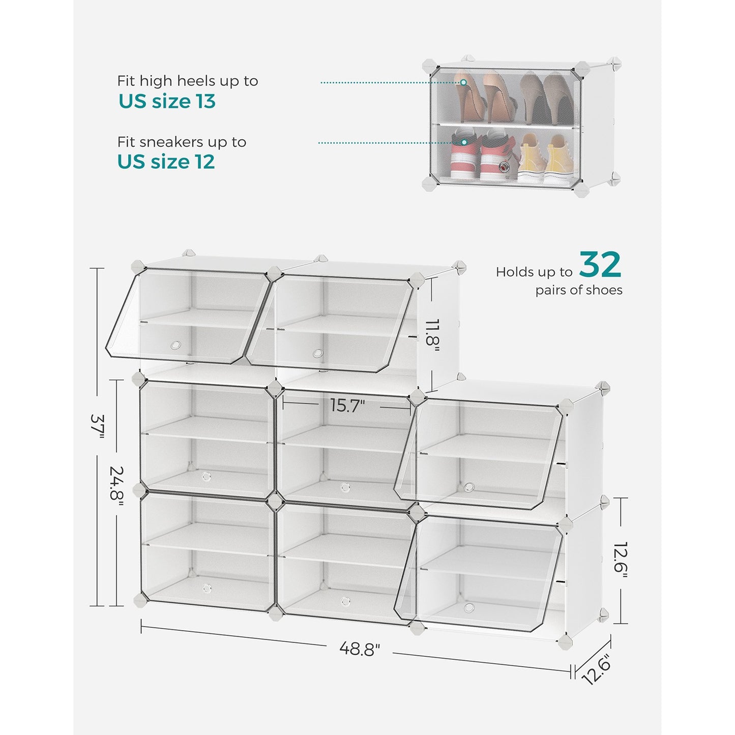 8 Cubes Shoe Organizer with Doors, Holds Up to 32 Pair of Shoes - image 18