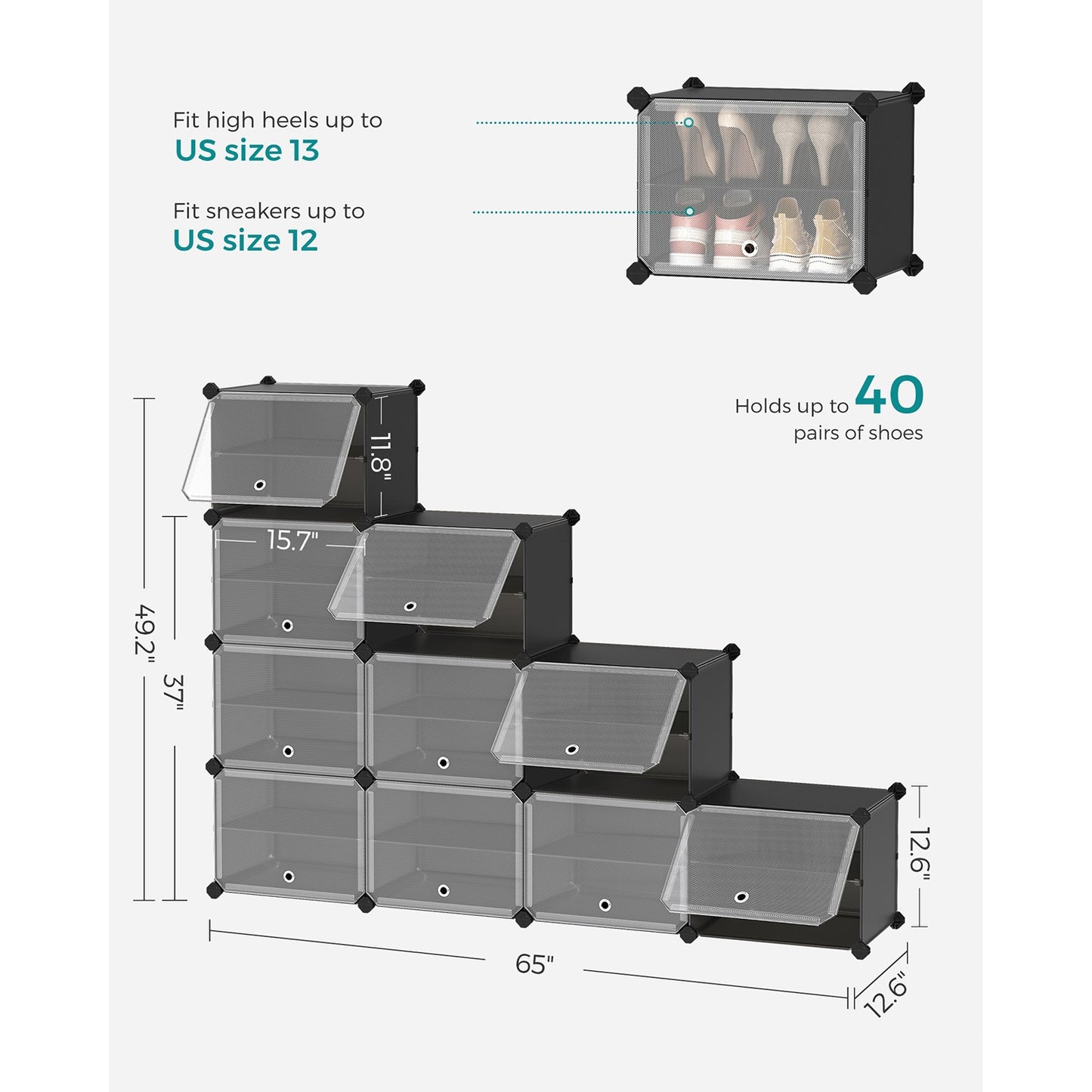 8 Cubes Shoe Organizer with Doors, Holds Up to 32 Pair of Shoes - image 26