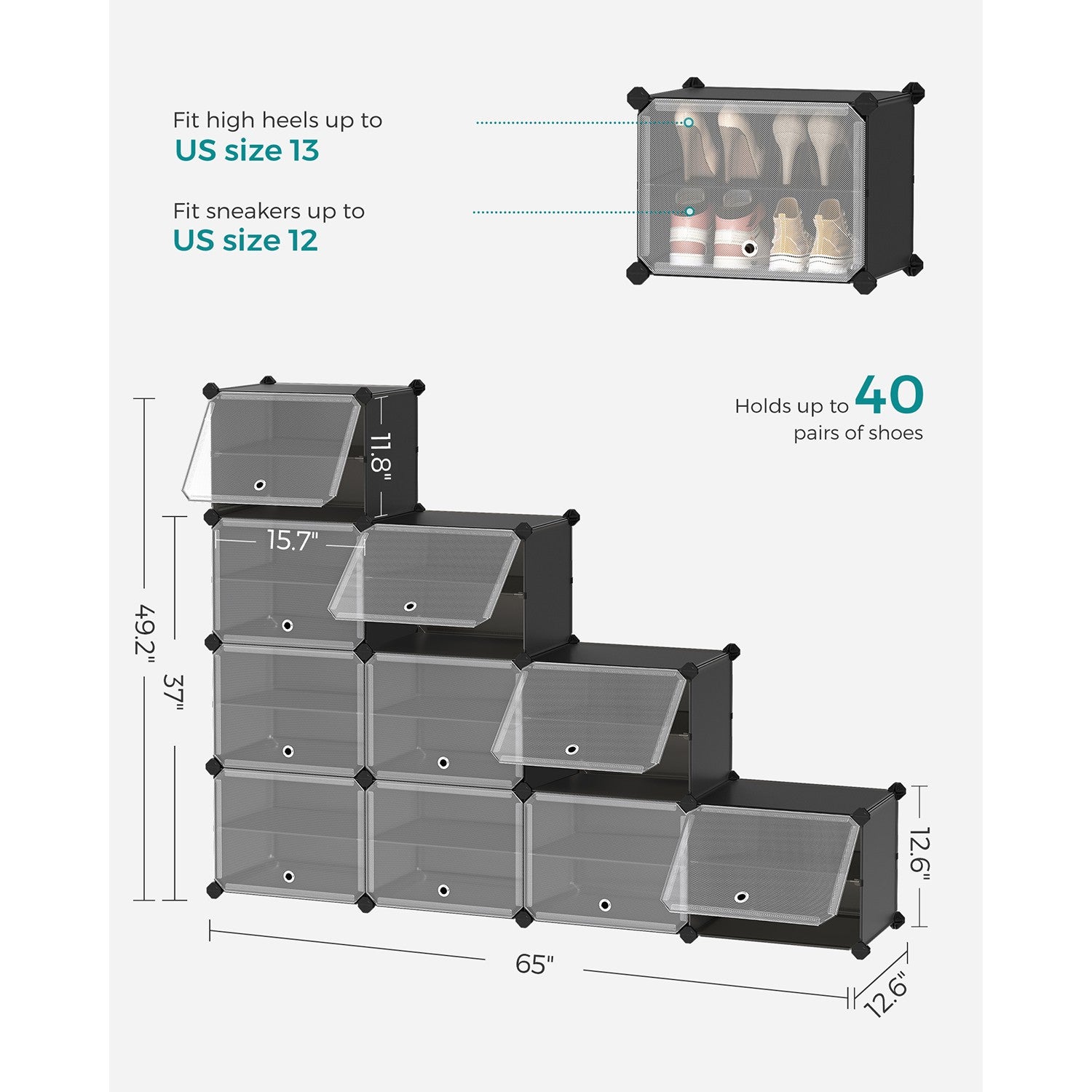 8 Cubes Shoe Organizer with Doors, Holds Up to 32 Pair of Shoes - image 26